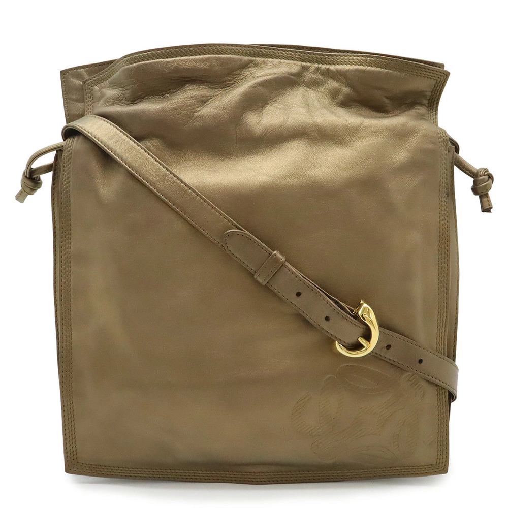 Loewe Anagram Crossbody Bag Drawstring Leather Metallic Bronze Brown